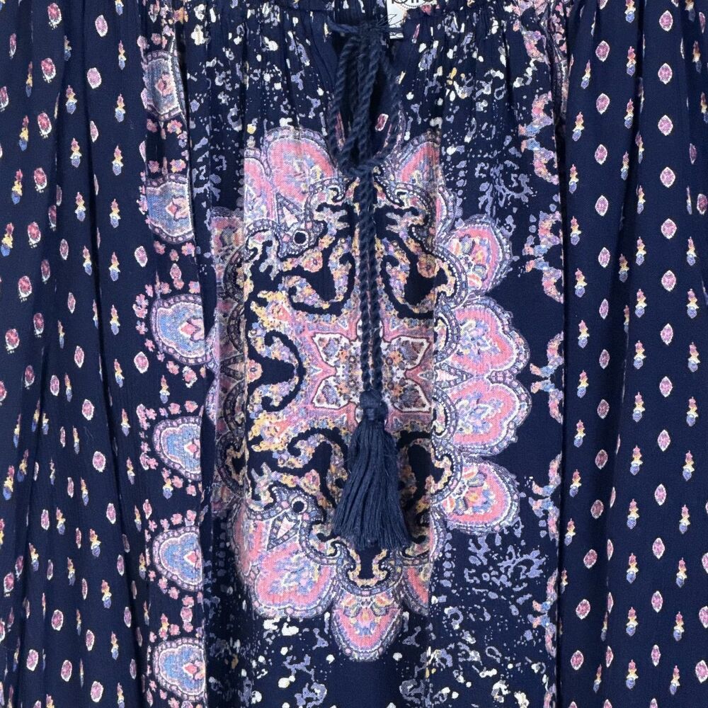 boho peasant paisley tassel tie neck ruffle bell sleeve hippie blouse xl by bila - Picture 3 of 8